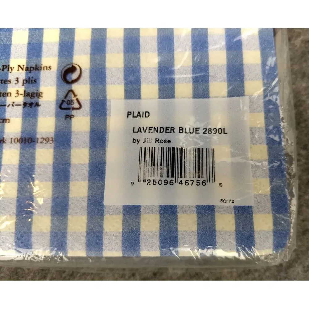 Caspari Plaid‎ Lavender & Solid Blue 2 Pks 20 Triple-Ply Napkins Jill Rose NEW